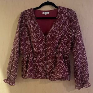 Madewell Red Multi-color wrap long sleeve blouse